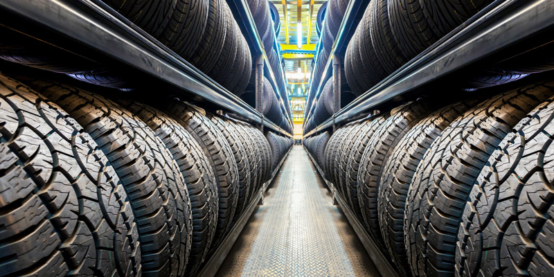 Car tires on a rack